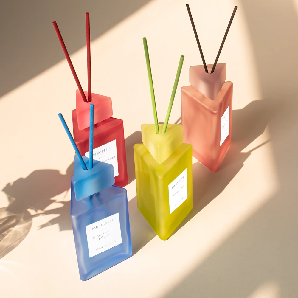 Mescente decorative frosted glass bottle flower reed diffuser oils with box and sticks