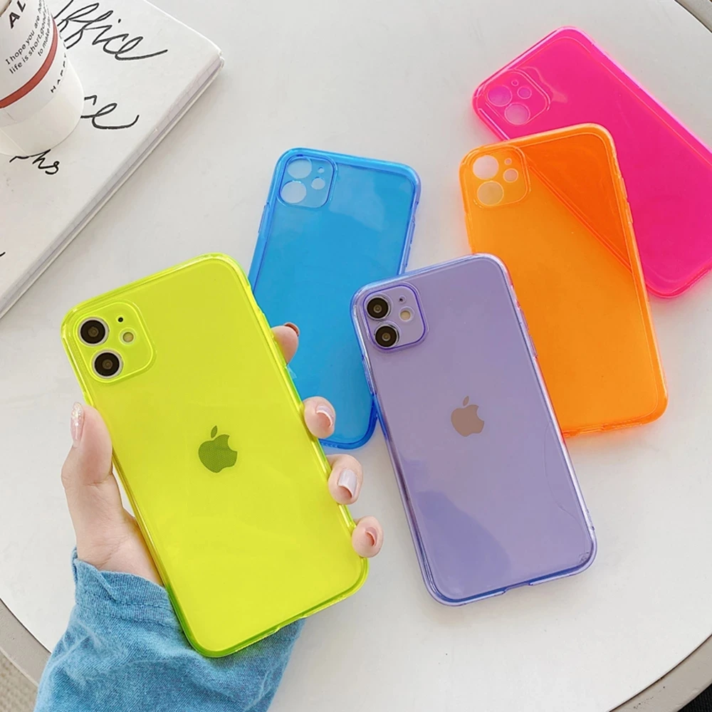 1.5MM Neon Fluorescent Solid Color Phone Case For iPhone13 11 Pro XR X XS Max 7 8 Plus 12 Mini Case Soft TPU Clear Shockproof
