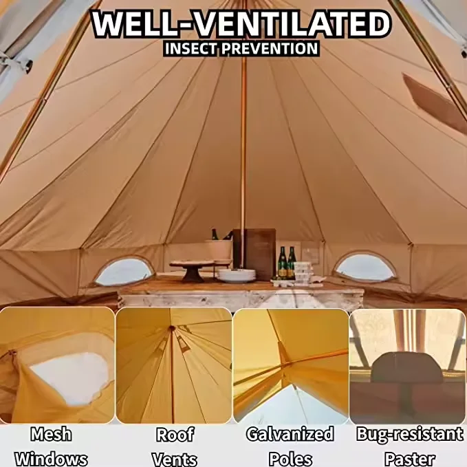 USA Free Shipping Canvas Bell Tent 4 Season Glamping Tents for Camping, Yurt Tent House for 4/6/8 Adults Living