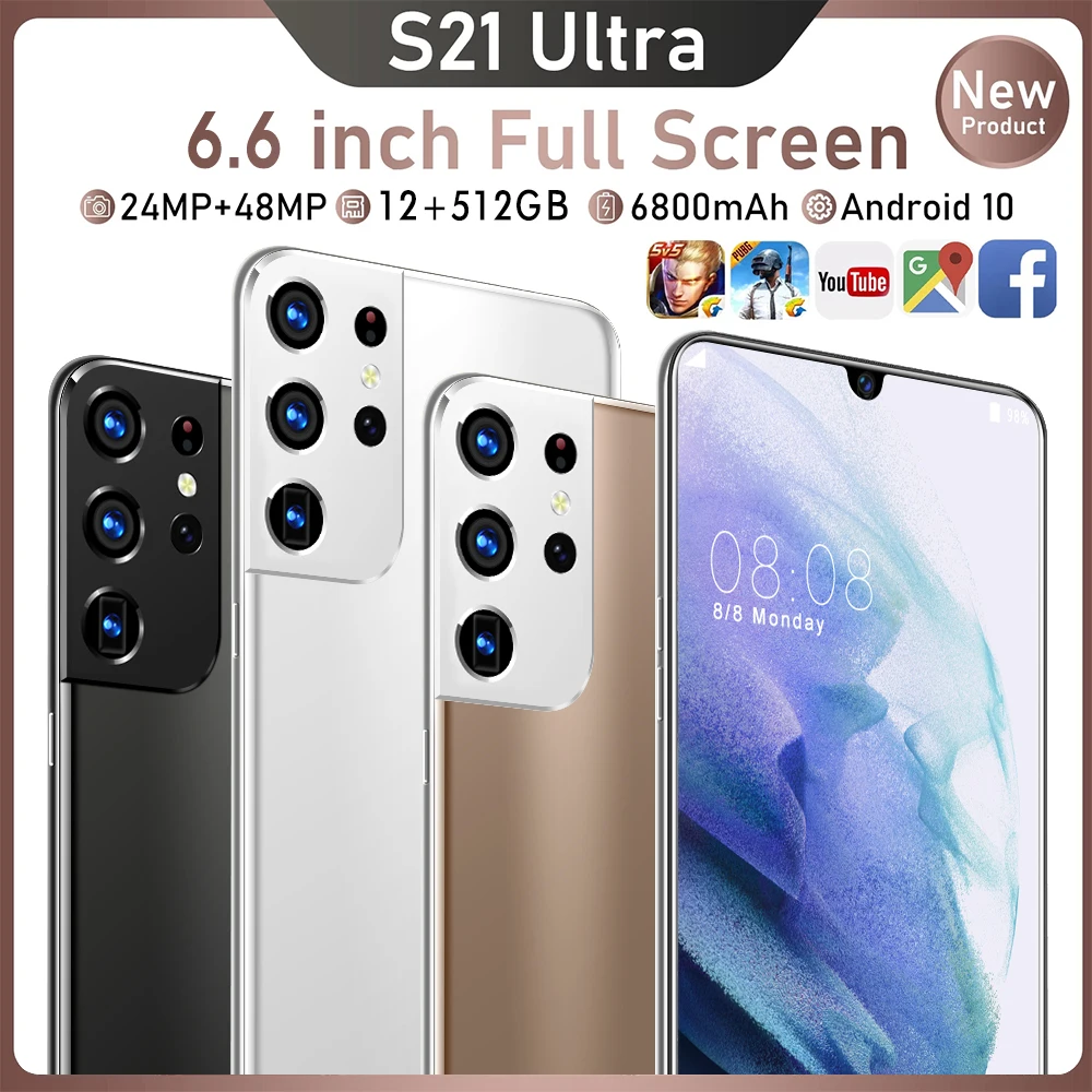 6.8 inch 4G Smartphone 12gb+512gb Full Screen Finger face Unclock Cell phone Mobile Phone