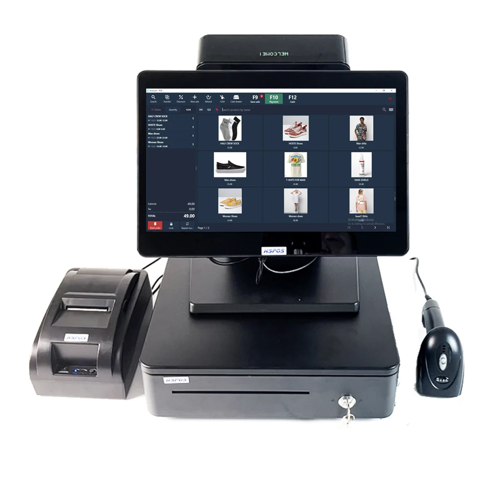 14 Inches Touch Screen All In One  POS Cash Register Windows System I3+4G+64G With Free Software,VFD Customer Display For Retail