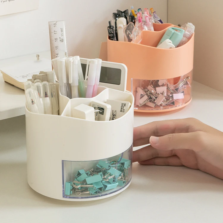 2023 New Product Multifunctional stationery box student desktop decoration creative simple plastic rotating pen holder