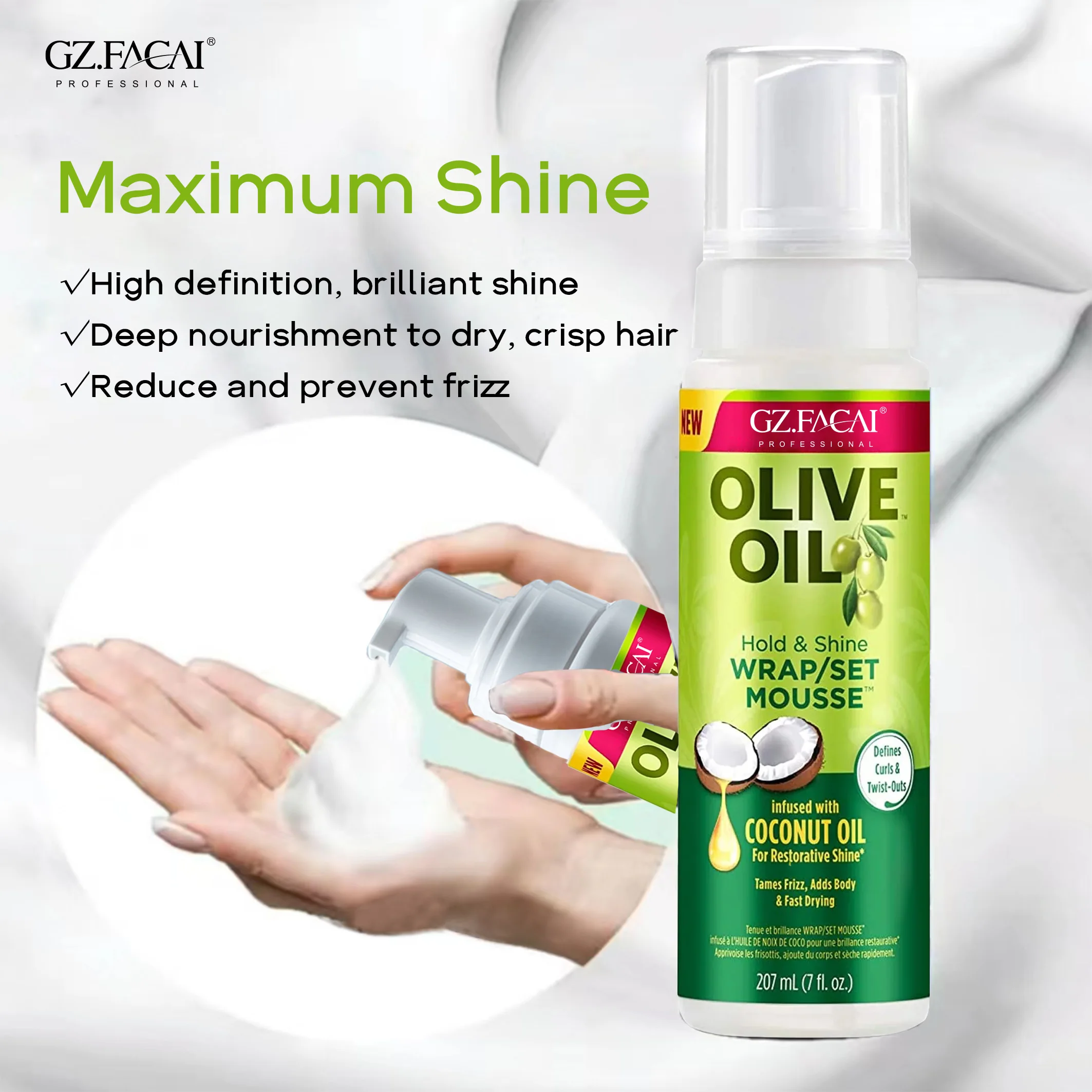 Private Label Strong Hold Long-lasting Non Greasy Non Flaking Hair Styling Foam Mousse For Natural Curly Hair