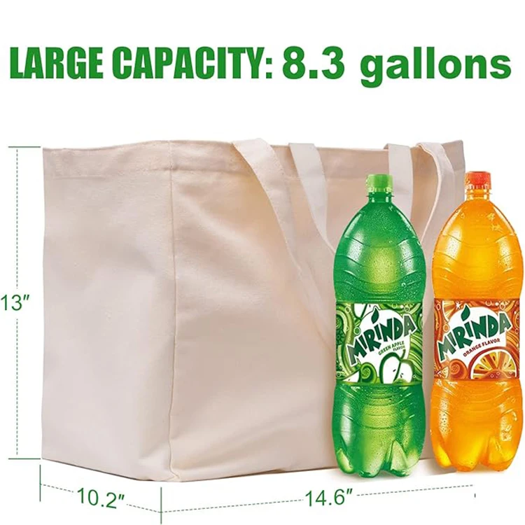 Canvas Reusable Grocery Bags Heavy Duty Foldable Large Canvas Tote Bag