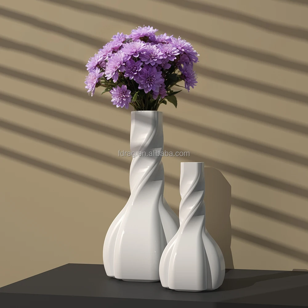 Factory Custom Design Art Abstract Twisted Porcelain Ceramic Dried Flower Vase for Centerpiece Table Decor