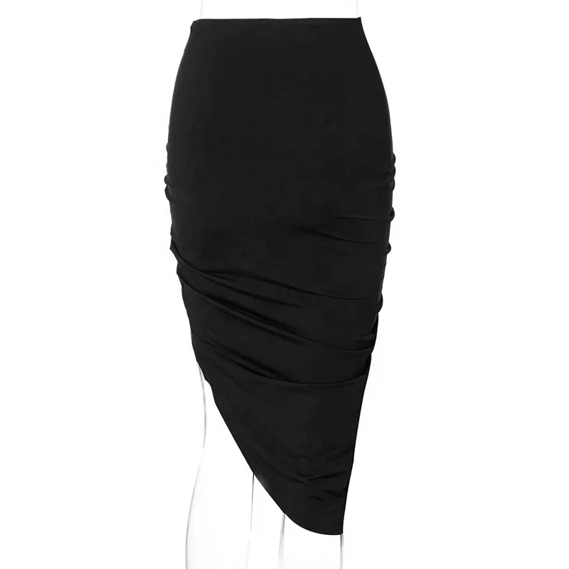 iEFiEL Women High Waist Asymmetrical Bodycon Skirt Drawstring Ruched Latin Dance Skirt Party Clubwear