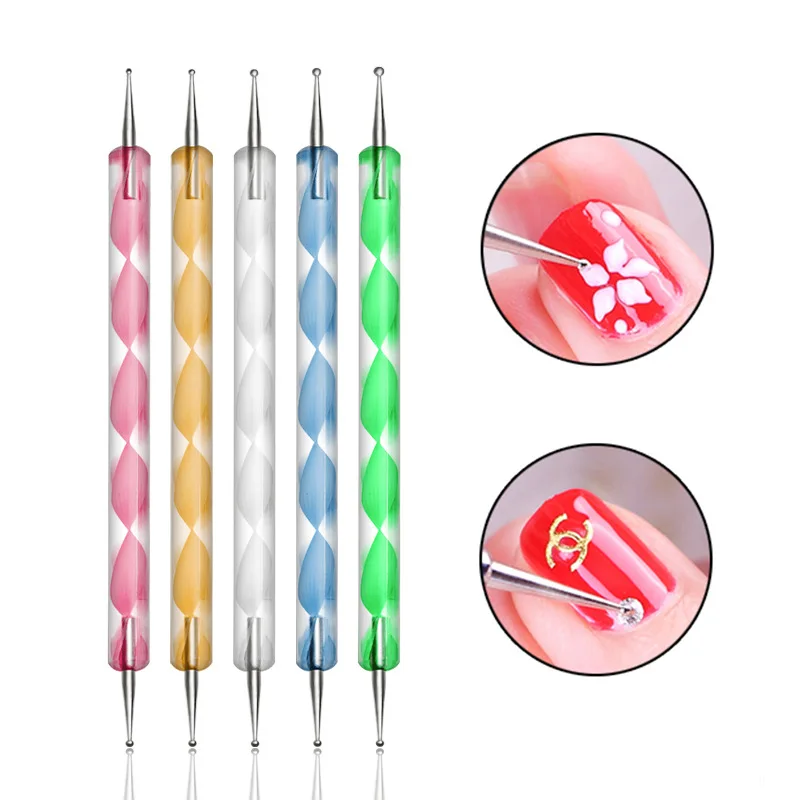 Wholesales crystal  5 pcs wave printing blue pen nail dotting tool