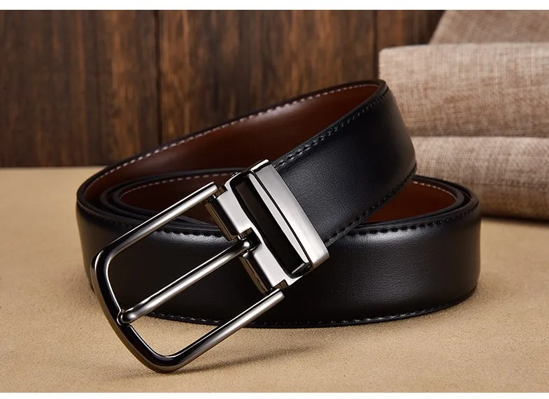 Двусторонний мужской ремень из натуральной кожи классический пояс с классической пряжкой язычком