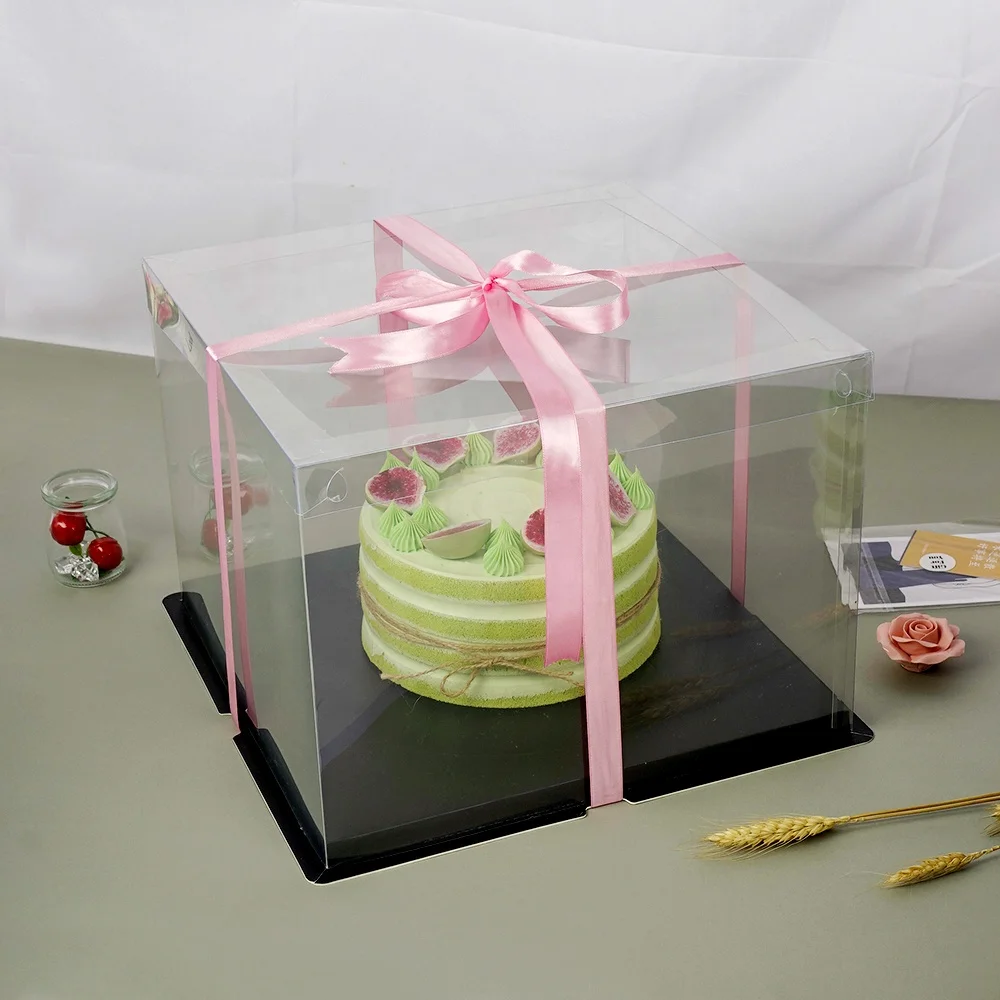 6 8 10 12 Inch Square High Wedding Transparent Acetate Plastic Tall Clear Cake Box Packaging With Lid Handle 10 x 10 x 6