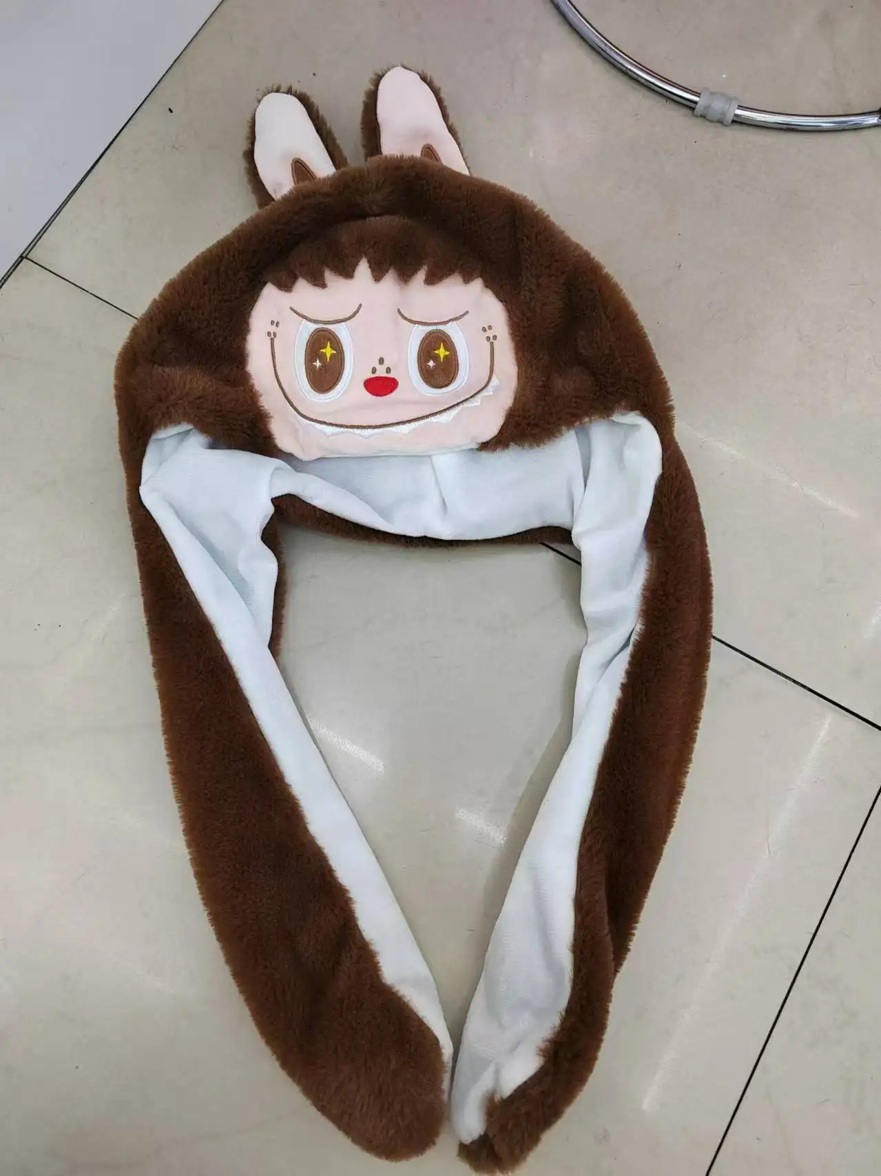 Ruunjoy new cartoon labubu plush hat Ears Move cute labubu figure rabbit soft winter cover ear hat LED Plush hat Christmas gifts