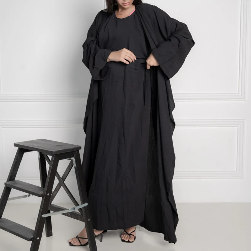 Customized Premium Islamic Ethnic Clothing Dubai Muslim Black Front Open Arab Niqab Ramadan Abaya Hijab Dress Kaftans Robe