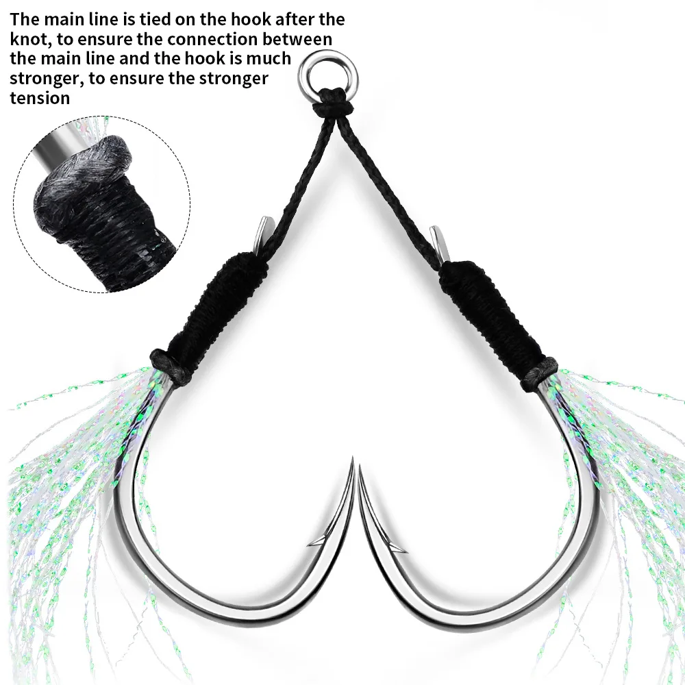 Newbility 5 Pairs Per Bag Good quality Double Fishing Hooks Sturdy Metal with Feather Fixing Auxiliary Lures for Deep Sea