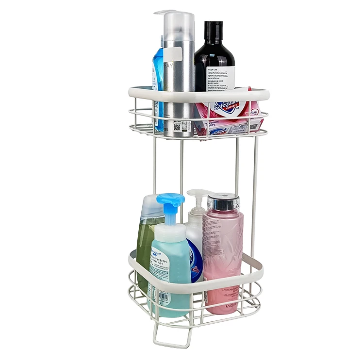 Kitchen Toilet Two Tier Standing Metal Multi Storage Basket Organizer Corner Shelf Shower Bathroom Rack Shelves