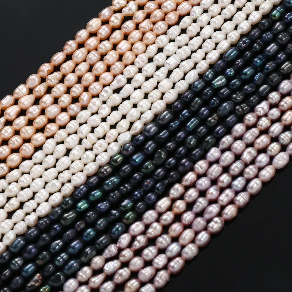 AsVrai U 3-4mm Natural Freshwater Pearl Beads Black Pink White Rice Shape Loose Beads for Jewelry Making DIY Necklace Bracelet