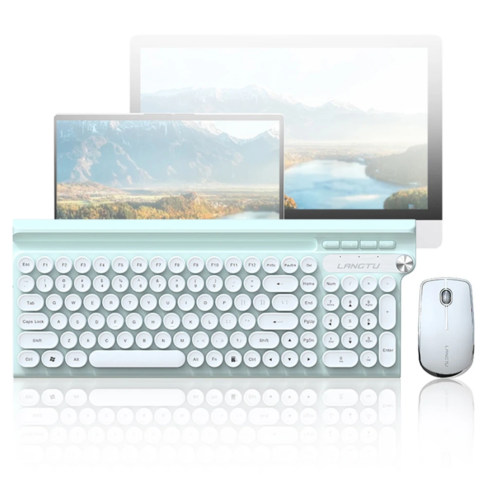 Cute retro round keycap ergonomics 2.4G wireless keyboard and mouse combo pc computer laptop office mouse and keyboard