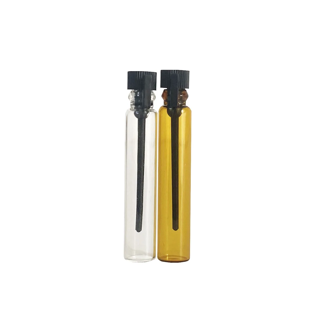 Refillable Mini clear perfume sample 1ml 2ml 3ml glass vial test bottle with plastic black Sticks