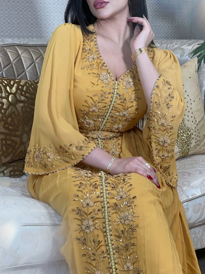 Ladies High Fashion Cross-Broder Middle East Islamic Embroidered Diamond Kaftan Gown Evening Dress