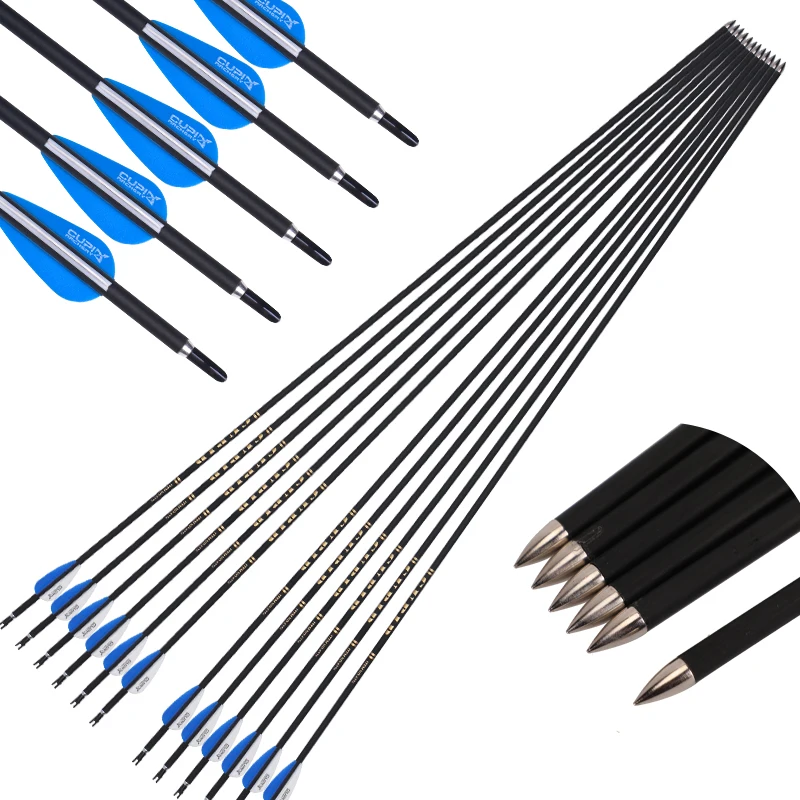 Factory Direct Selling lightweight 6 mm Mixed Carbon 500 spine archery arrows with feathers fletch