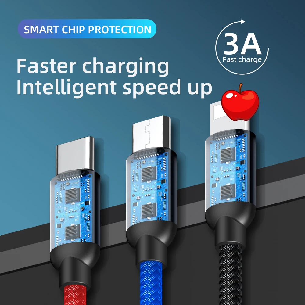 ICEBINGO 3A usb-кабель 3 в 1 быстрое зарядное устройство type c micro ip usb 0 кабели для зарядки и передачи данных мобильного