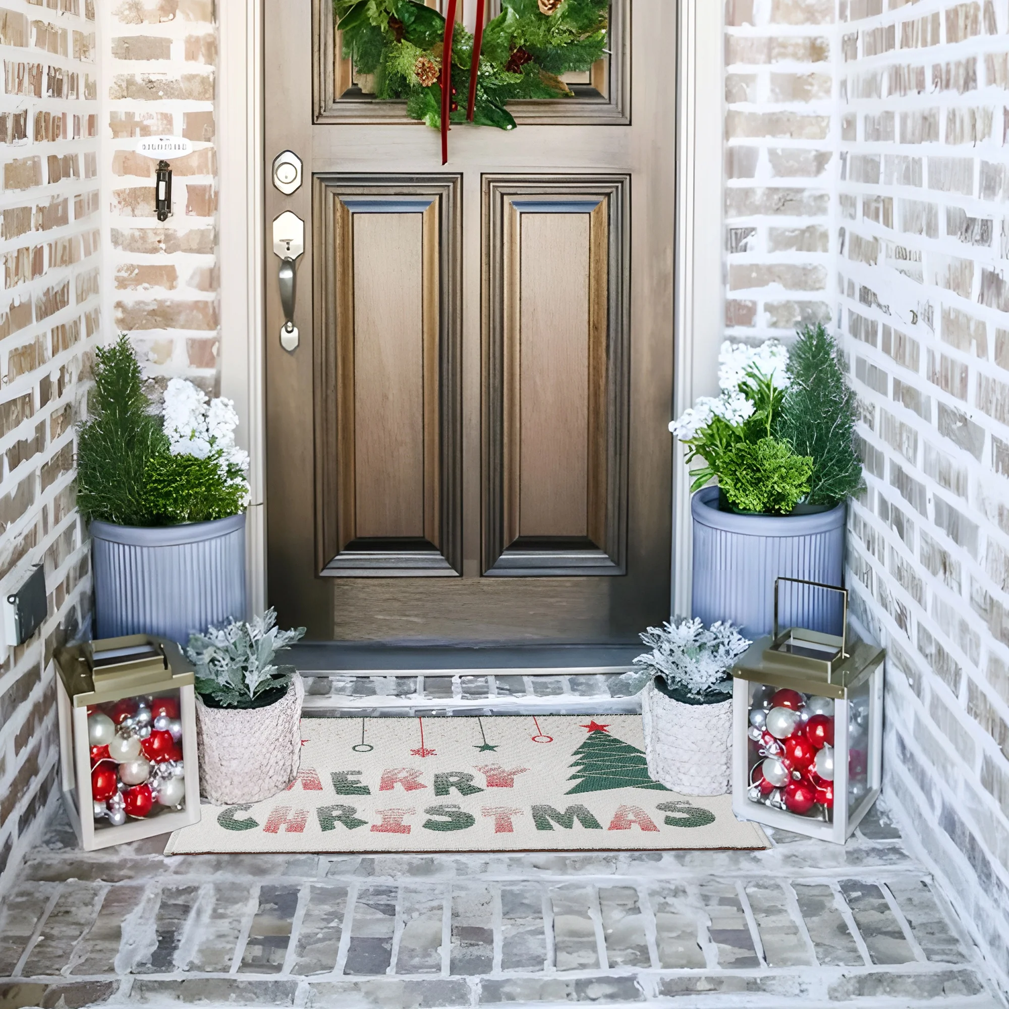 Christmas Unique Six Colors Mixed Double-Sided Weave Technic Reversible Use Door Mat Area Rug With Fringe