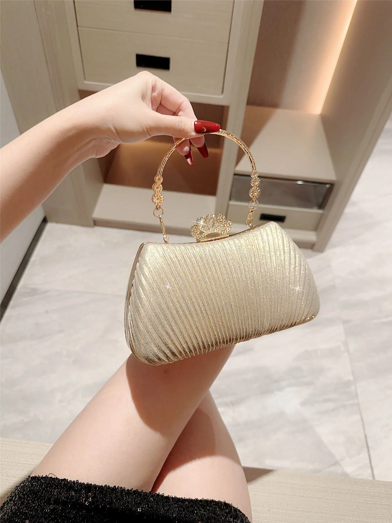 fashion ladies golden pleated prom dress party wedding evening bags high quality for women wholesale