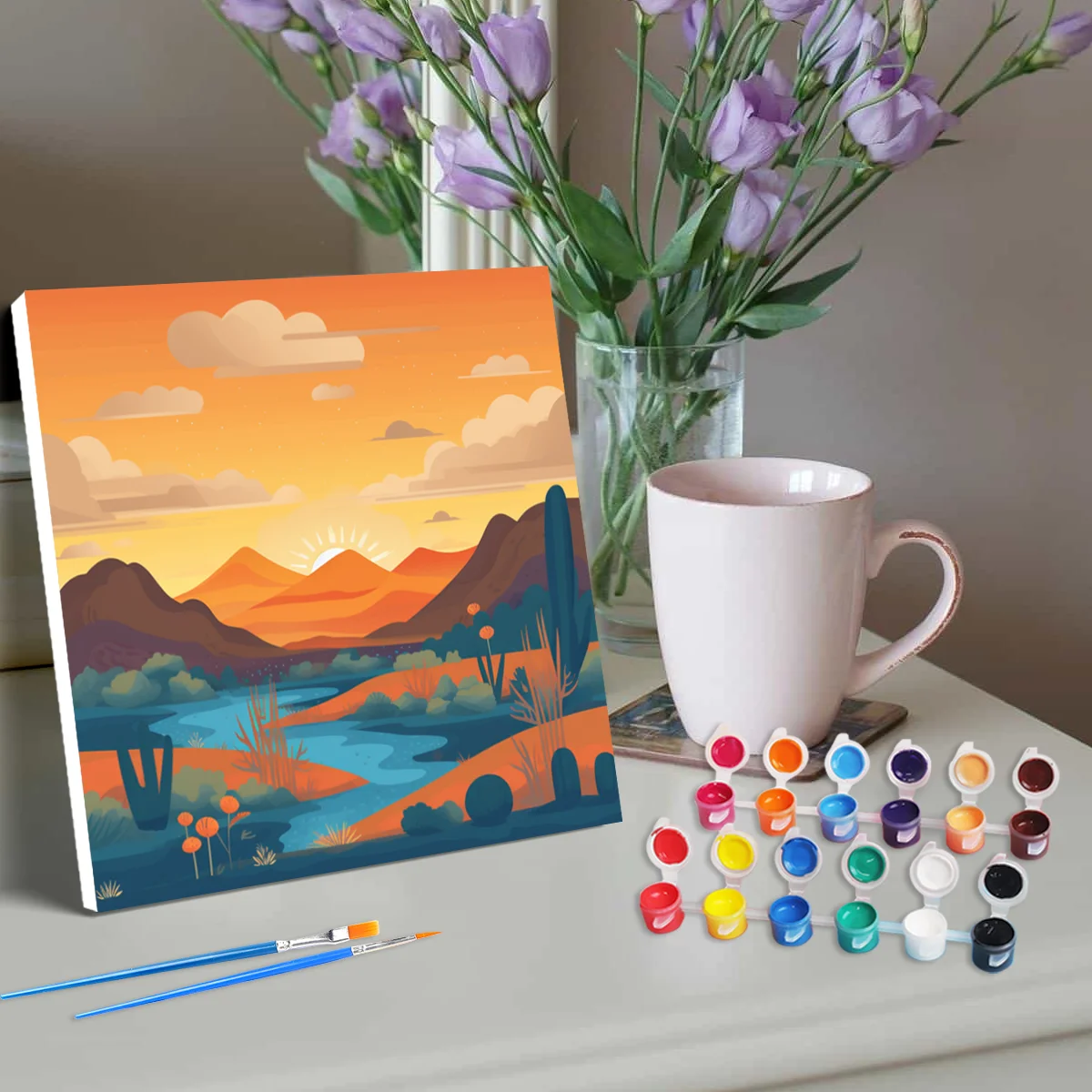 CHENISTORY Diy Paint By Numbers Beginner Kits Cartoon Mountain Lake Handicrafts Easy To Paint On Canvas For Diy Gift