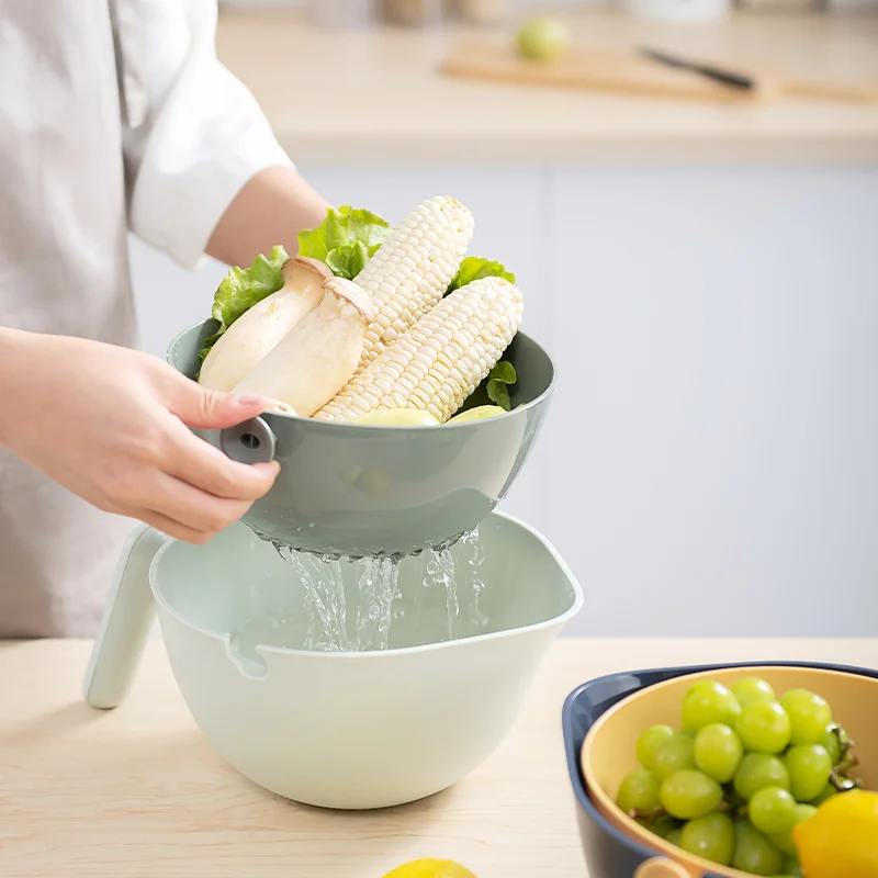 Wholesales Hot Selling Original Design New Product double layers Vegetable Fruit Washing Bowl for Kitchen Plastic Drain Basket