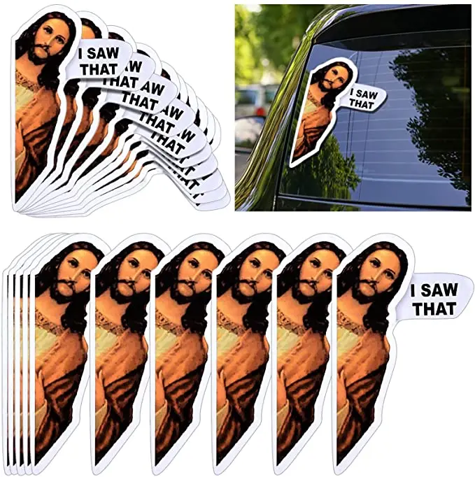 Waterproof Vinyl Reusable Funny Car Bumper Window Laptops Decals Jesus I Saw That Car Stickers