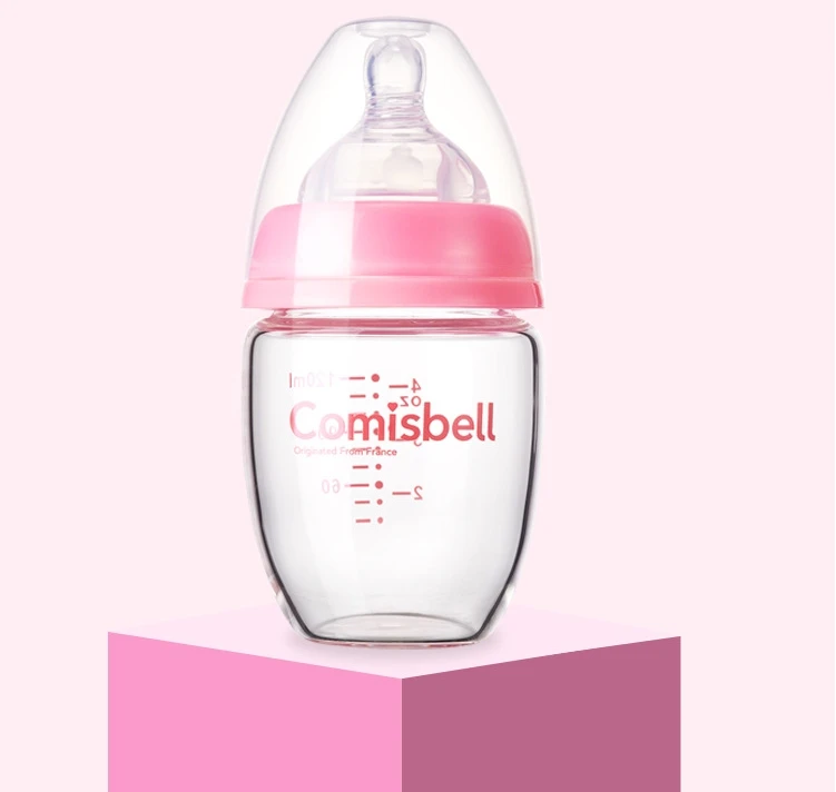 Wholesale factory  infant baby glass bottle 120ml  newborn borosilicate glass baby feeding bottle baby products
