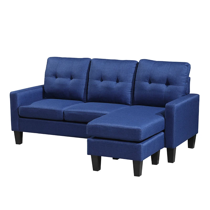 High Quality European Living Room Furniture Nordic Blue Fabric Small L Shaped Corner Sofa For Home Bedroom
