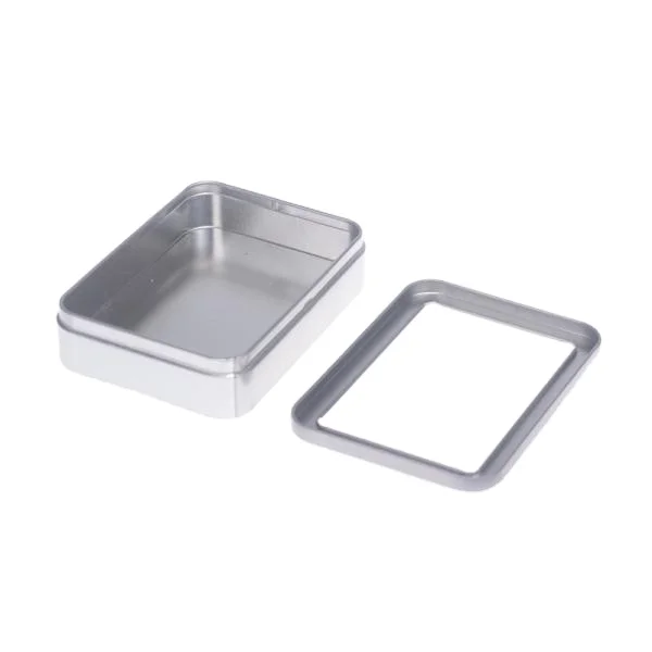 Wholesale tin metal silver box container with window lid factory price cosmetic tin can