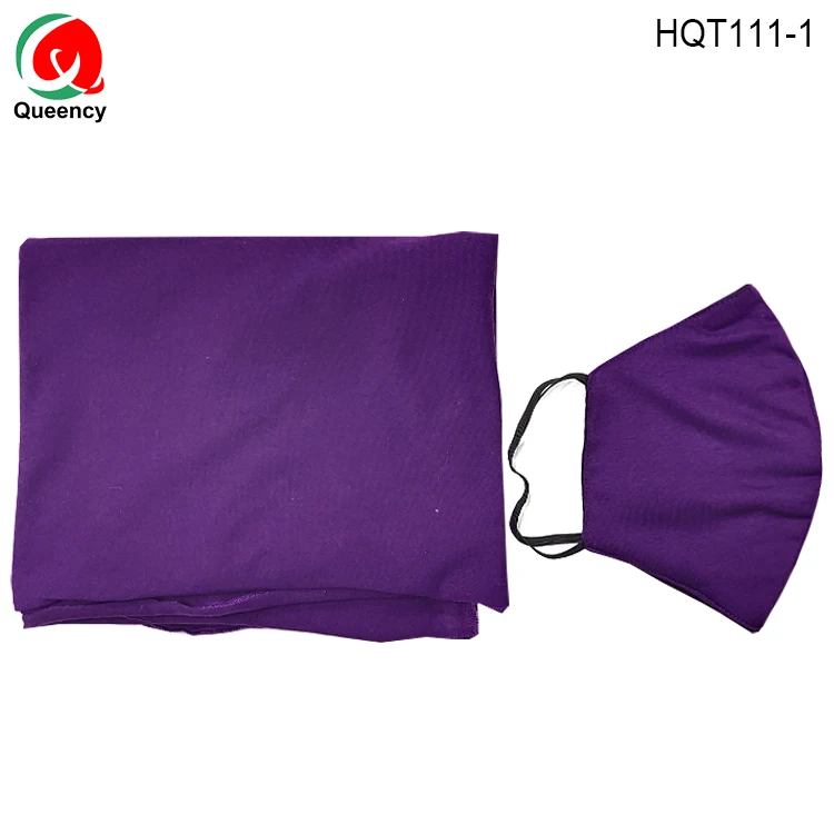 Queency 2021 New Design African Jersey Cotton Headties Mas k Set Solid Color Headwrap Matching Mas k for Unisex