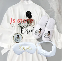 Wholesale Satin Bride and Bridesmaid Silk Robe Wedding Designer Bathrobe Short Robe with Printing Photos