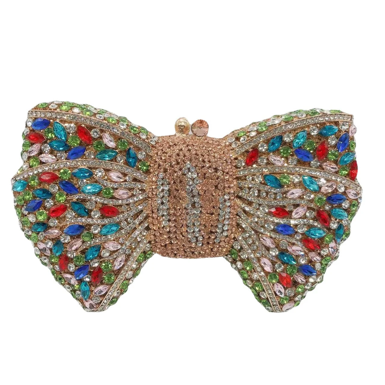 New colorful bow clutch bag customized woman wedding party rhinestone tote bag with magnet