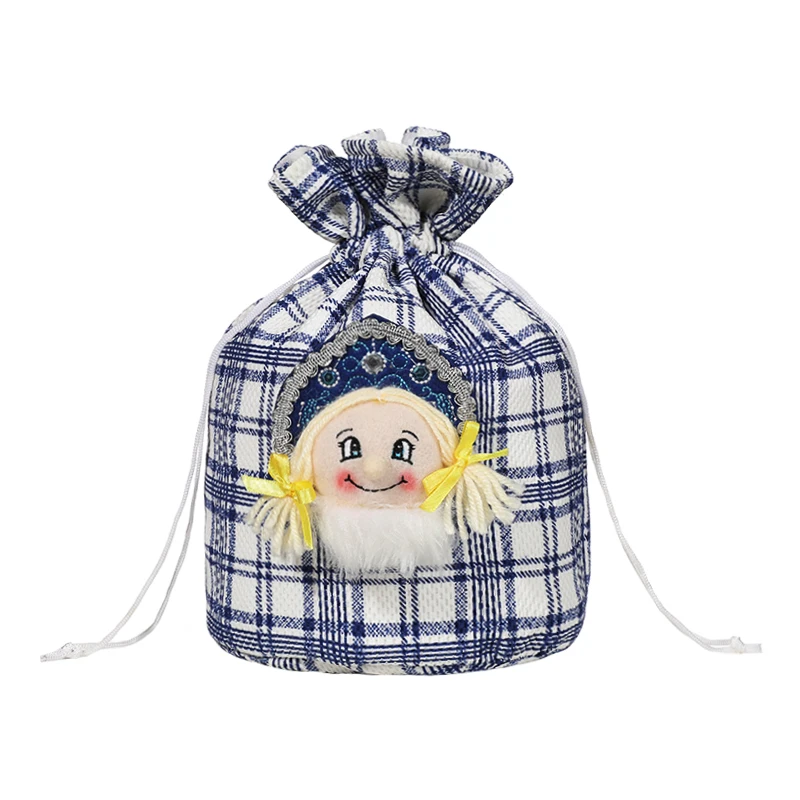 Fabric Drawstring Christmas Present Bag Christmas Candy Tote Bags Russian Snegurochka Christmas ornaments