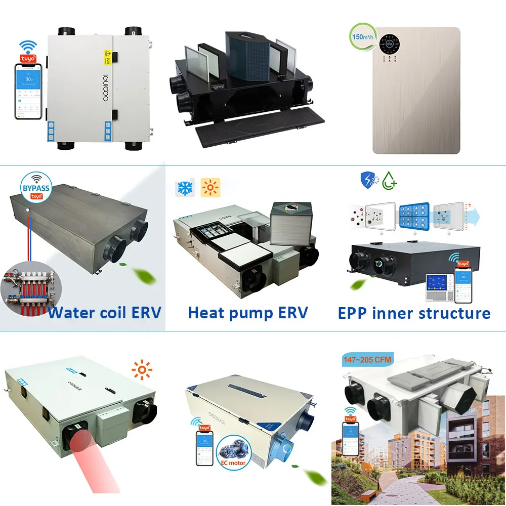 100~300 cfm home smart air recuperator ventilation system with energy recovery ventilation unit