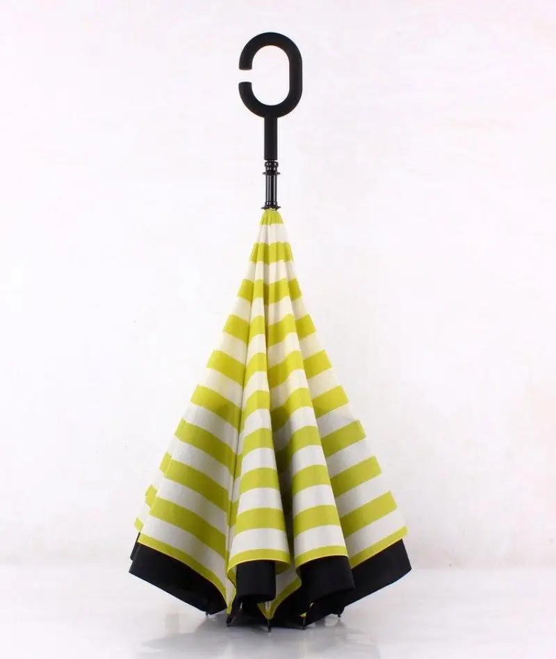 Double Layer Curve Brand Invert Colourful Logo C Shape Umbrella With C Shape Handle