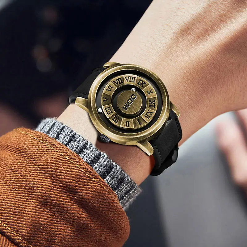 NEW DOM 1345T Design Magnetic Magnet Metal Beads Dial Turntable Ball Men Watch Waterproof rolling pointer magnetic Man Clock
