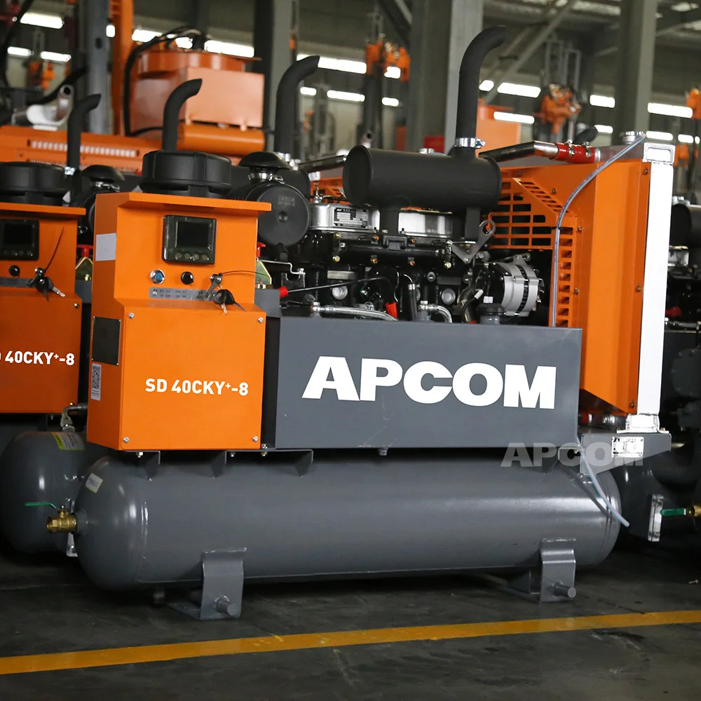 APCOM SD 40CKY-8 mobile diesel screw air compressor 185cfm 185 cfm 5m3 8bar 116psi diesel compressors