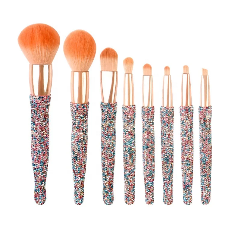 8 pcs Wholesale rhinestone Diamond Makeup Brush Set private label Eyeshadow Brush Beauty Makeup Storage Bucket for women