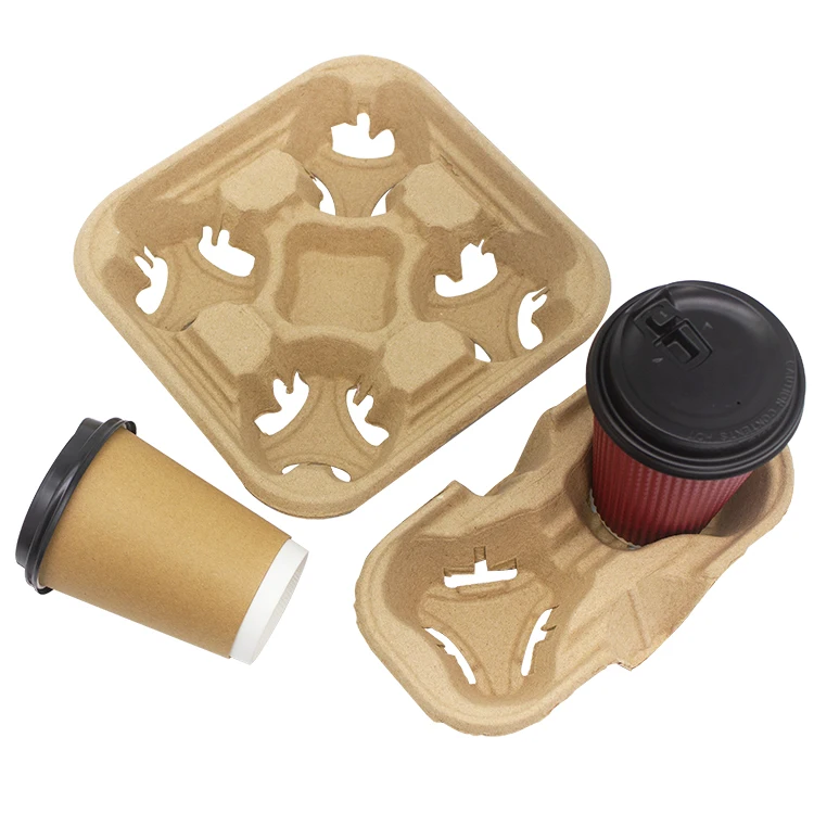 4 Compartment Coffee Paper Cup Carrier Tray Disposable Pulp Holder For Takeaway