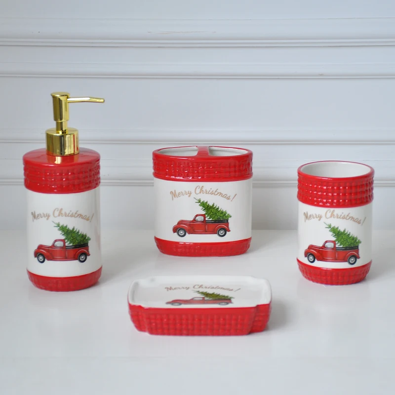 JIASHUN 4 Pcs Christmas Decorations Hotel Ceramic Bathroom Accessories Sets