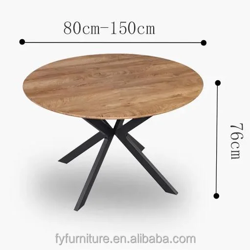 Scandinavian Rustic Style Round Wooden Tabletop Dining Table with Metal Legs for Hotel Dining Room
