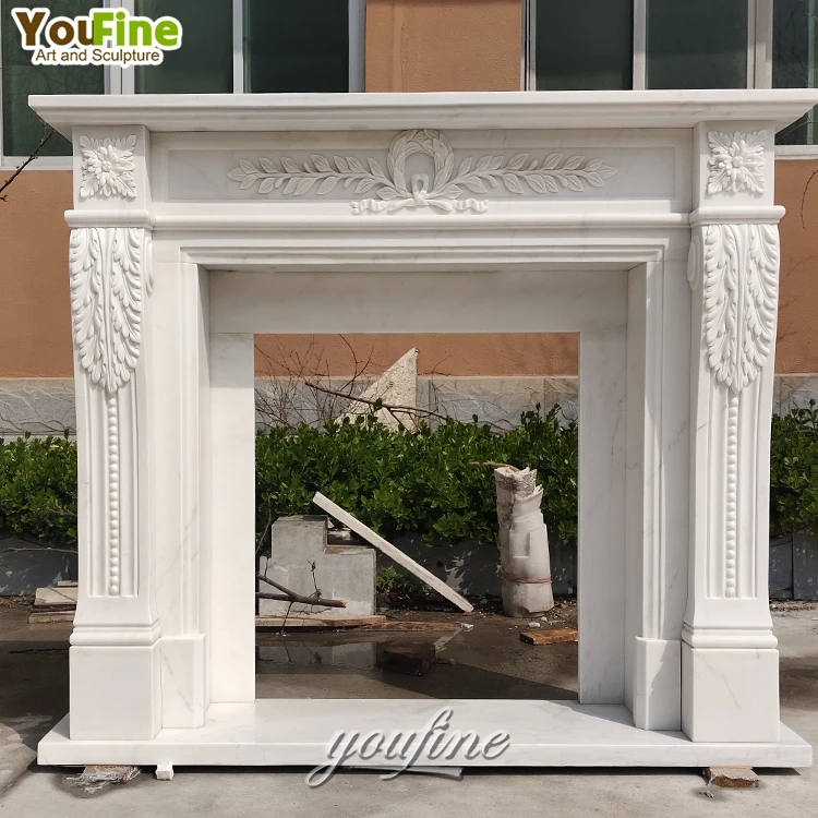 Hand Caved Simple Style Art Craft Natural Marble Fireplace