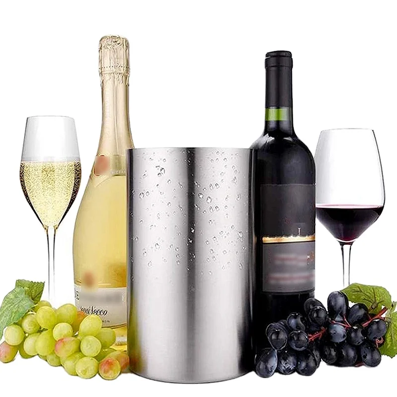 
Custom Logo Double Walled Stainless Steel 750ml Wine Cooler Bucket Champagne Chiller 750ml Champagne Wine Bottle Chiller Double Wall Stainless Steel Ice Bottle Chiller Bucket