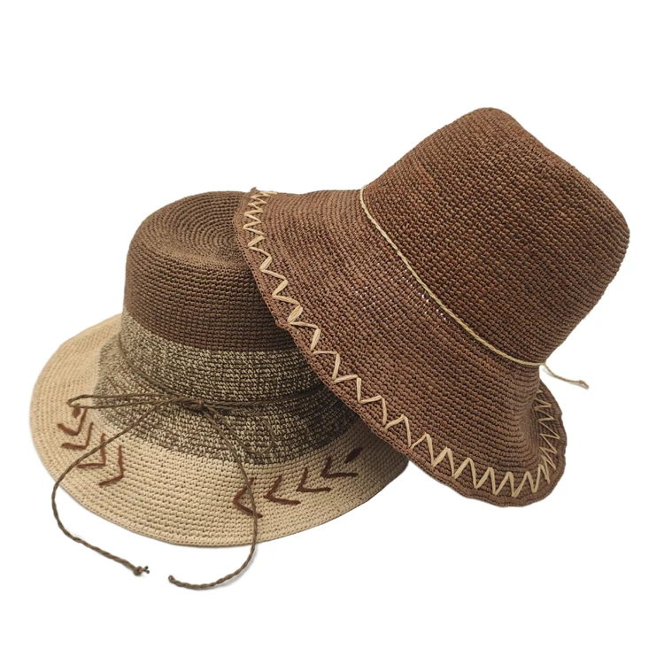 Wholesale Cheap summer sun hat new simple contrasting color hand hook raffia straw hat ladies shopping screen sun hat