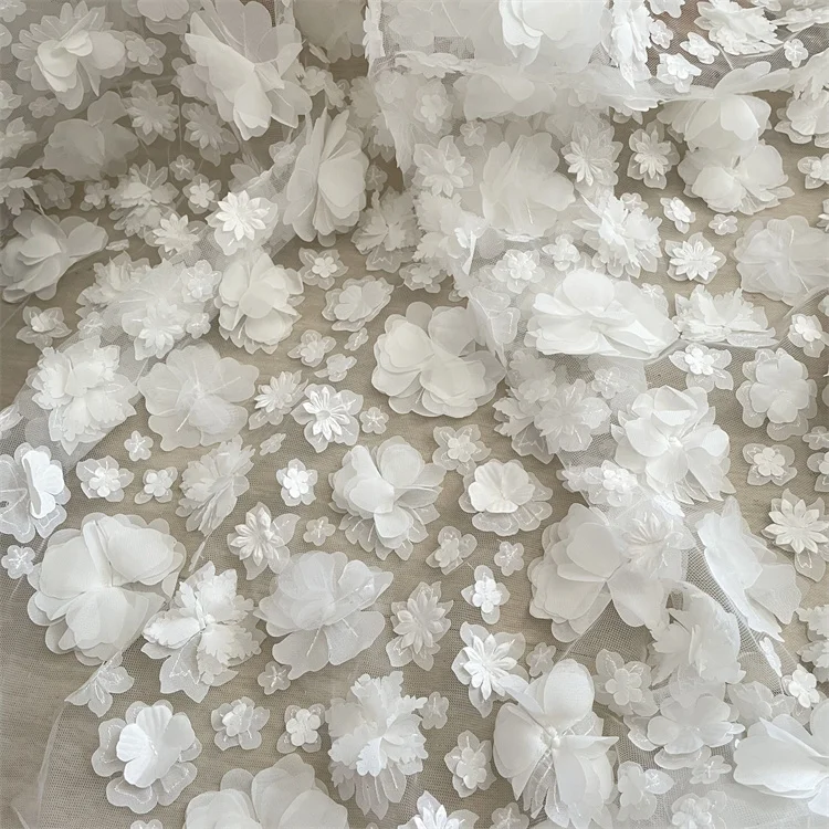 New Allover Luxury Low Price 3D Flower Lace Fabric Embroidery For Wedding Gown