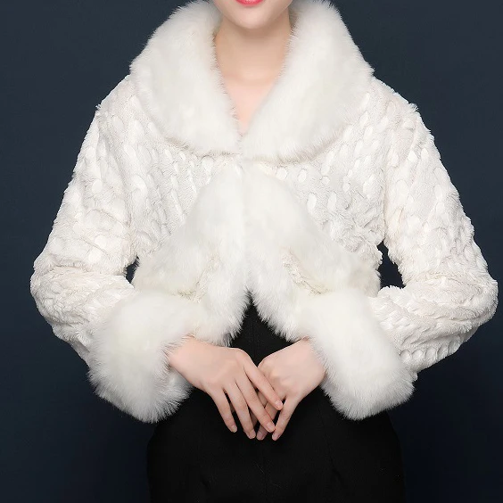 
Jtfur Women winter bride long-sleeved quilted jacket leopard print warm wedding party fur shawl 