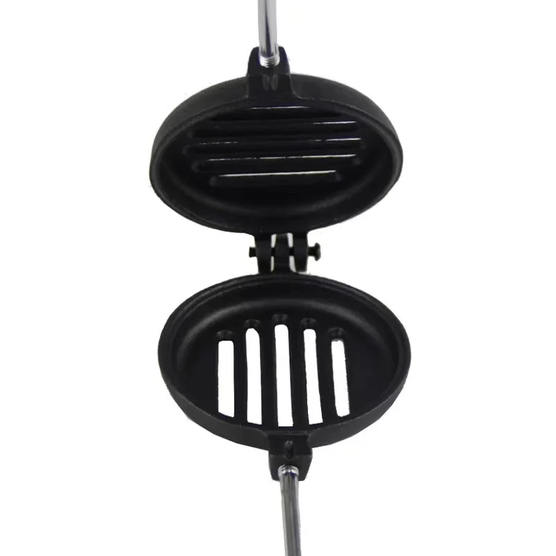Cast Iron Round Patty and Jaffle Iron Burger Waffle Pie Maker with Long Wood Handle  Bread Tongs Outdoor Bakeware Camp toaster