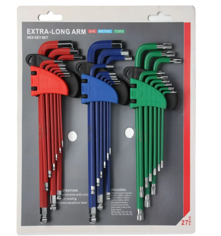 wholesale Colour Multicolor Extra Long Short Arm Ball Point Torx Star Colourful Allen Wrench Hex Key Set tool set
